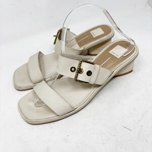 Dolce Vita‎ Womens White Leather Triangle Heel Square Toe Slide Sandals Size 9.5